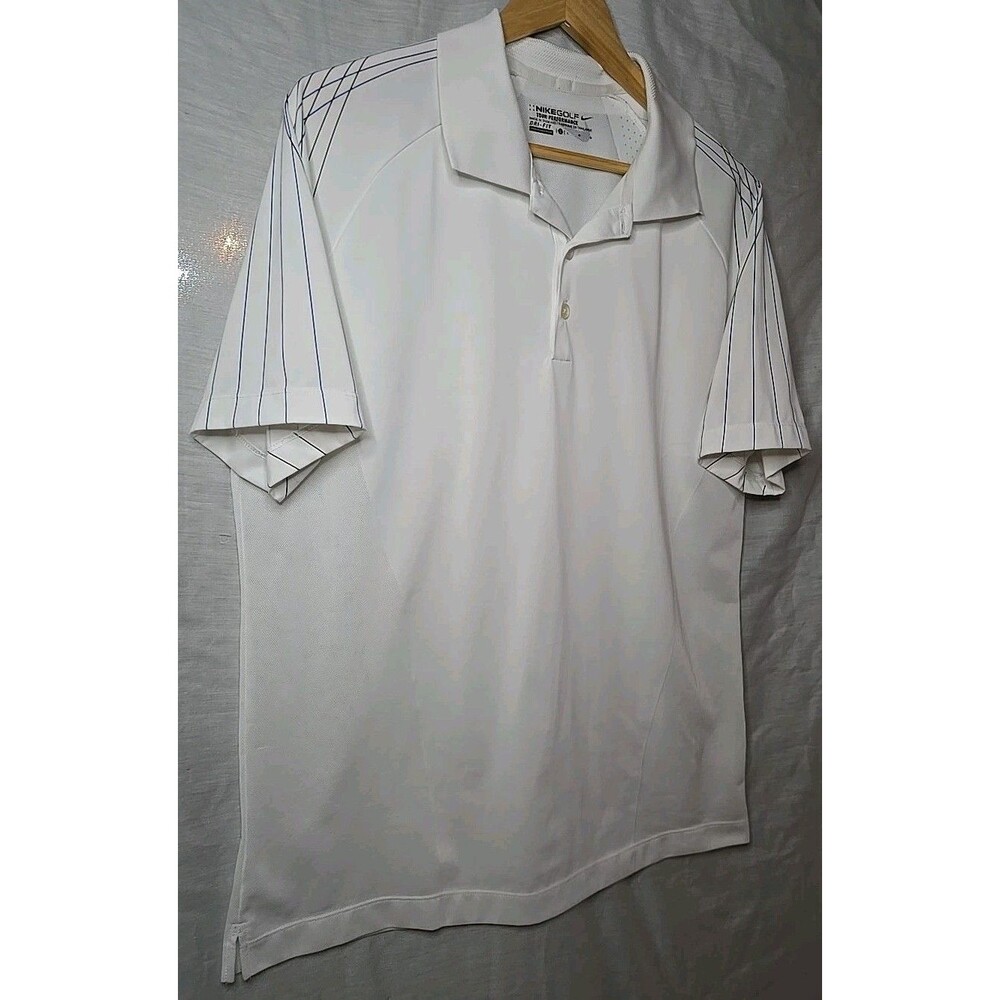 Nike Golf Tour Performance Dri Fit Polo Shirt, Men's Sz Lg, White W/ Stripes - Picture 2 of 9